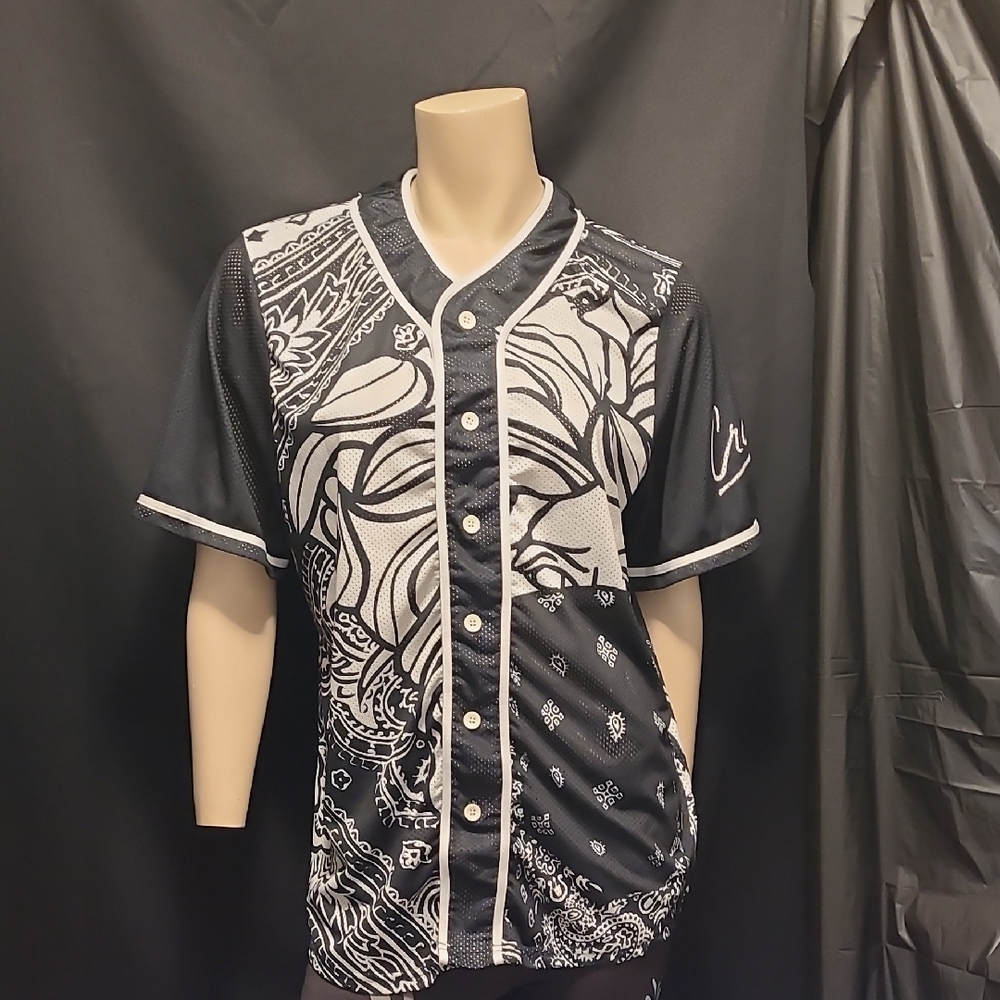 CROOKS & CASTLE JERSEY STYLE MEDUSA Black and White Graphic Men's Shirt